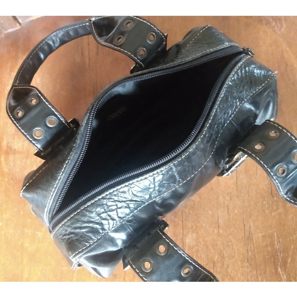 SOHO Franco Sarto VTG Edgy Black Leather Buckle Barrel Bag Y2K Streetwear Biker - Picture 5 of 10